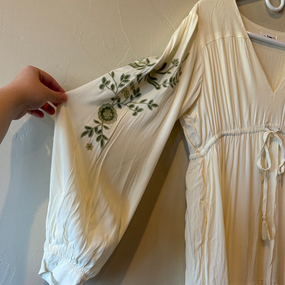 Cream Bohemian Embroidered Long Sleeve Maxi Dress - Picture 3 of 5